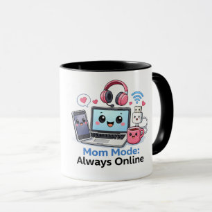 Caneca Divertida da Mãe Tech Modo Mãe Sempre Onlin