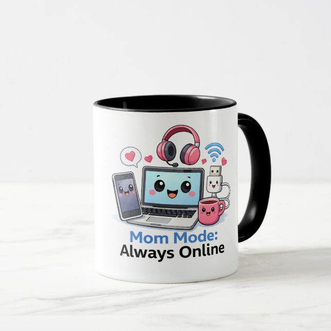 Caneca Divertida da Mãe Tech Modo Mãe Sempre Onlin (Frente Esquerda)