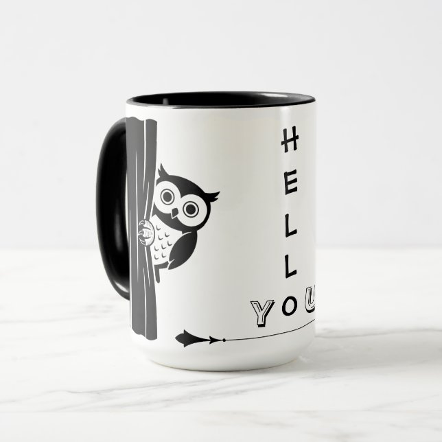 Caneca Divertida de Coruja Peekaboo (Frente Esquerda)