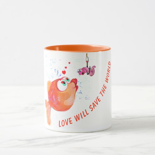 Caneca Divertida Peixe Feliz e Minhoca - Texto Per (Centro)