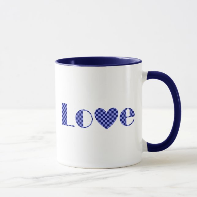 Caneca Divertido, Elegante AMOR e Coração em Arte Azul Ve (Direita)