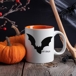 Caneca Divertido Morcego Preto de Halloween Minimal Louco