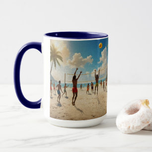 Caneca Divertido Na Tinta Do Óleo De Voleibol Sun Beach,