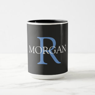Caneca DIY Monograma & Nome, Preto, Azul e Branco