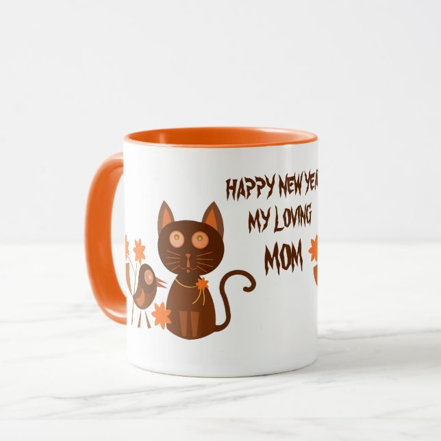 CANECA DO ANO NOVO GATO DE ESTIMAÇÃO COMO PRESENTE (Frente Esquerda)