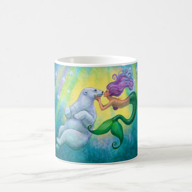 Caneca do beijo do urso polar da sereia (Centro)