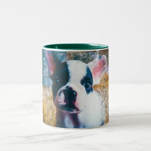 Caneca do buldogue francês com verde do splatter