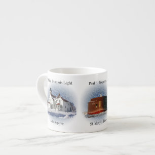 Caneca do café dos faróis & do barco do rio do S