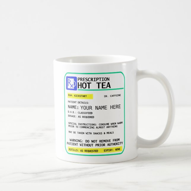Caneca do chá da prescrição, caneca engraçada (Direita)