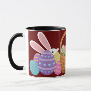 Caneca do coelho da Páscoa e cesta de ovos