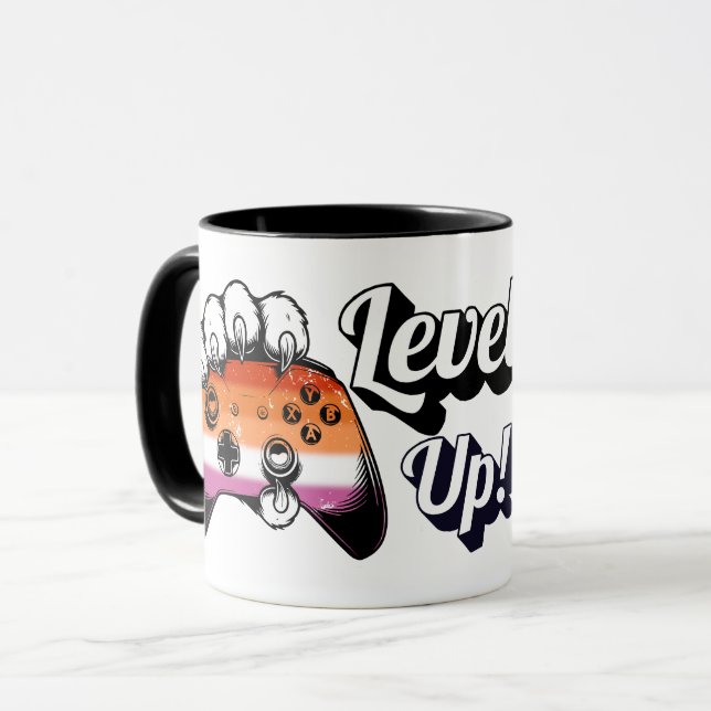 Caneca do Controle Lesbian Pride Level Up Tiger Pa (Frente Esquerda)