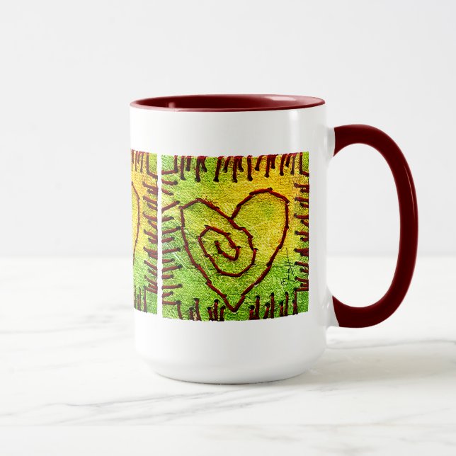 Caneca do coração - coração costurado - vermelho (Direita)