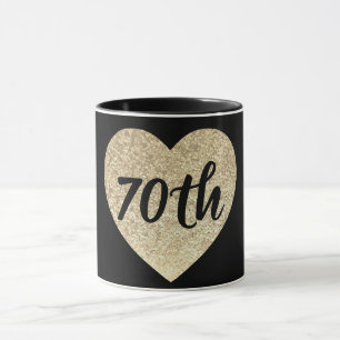 caneca do coração do sequin do ouro do aniversá