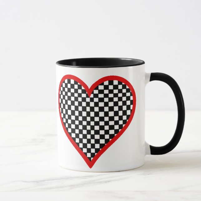 Caneca do coração do tabuleiro de damas do dia dos (Direita)