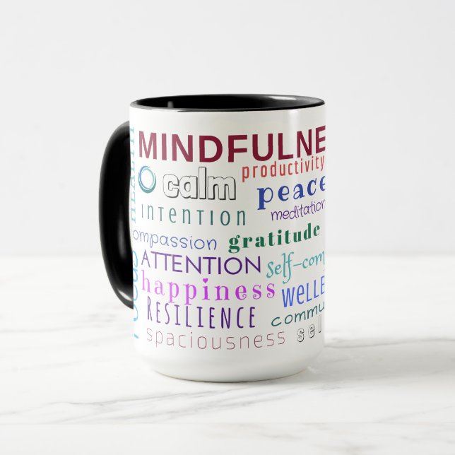 Caneca do desordem da palavra do Mindfulness (Frente Esquerda)