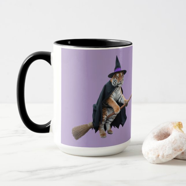 Caneca do Dia das Bruxas com Tigre & Leão Fofo (Com Donut)