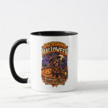 Caneca do Dia das Bruxas do Dachshund de Doce ou T