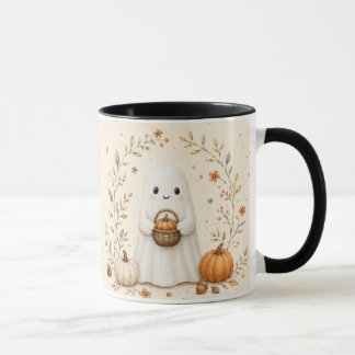Caneca do Dia das Bruxas Fantasma Folhas de Outono