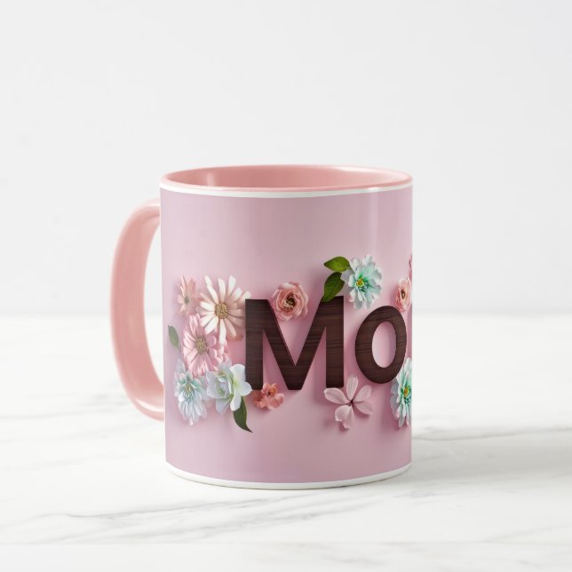 Caneca do Dia das Mães para Mamãe, Amo Mamãe, Melh (Frente Esquerda)