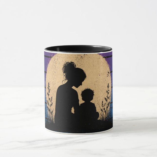 Caneca do Dia das Mães Pôr do Sol Roxo Retro (Centro)