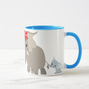 Caneca do elefante e da vitela da mãe dos desenho