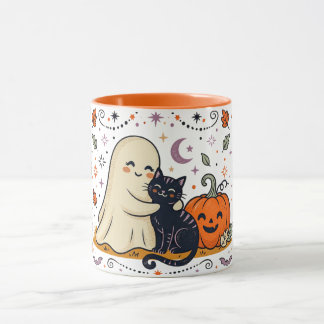 Caneca do Fantasma de Halloween Fofo, Gato Preto &