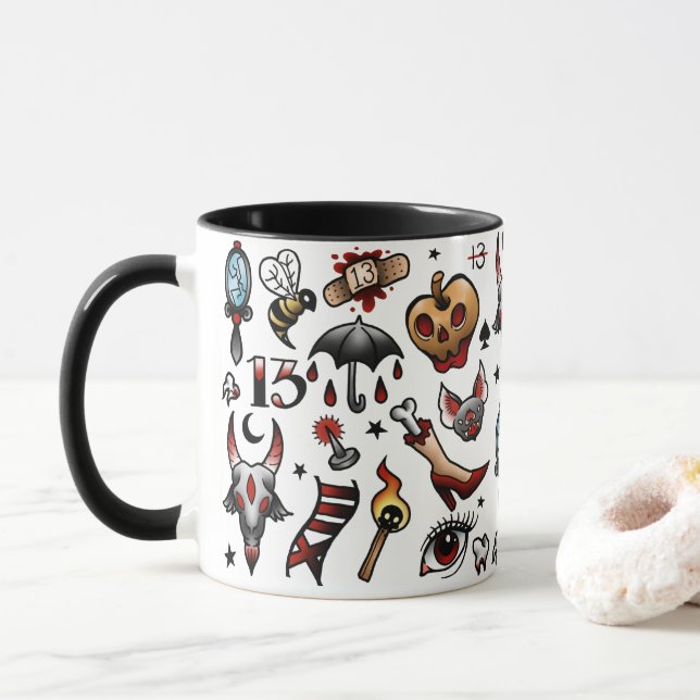 Caneca do flash do tatuagem do sexta-feira 13 (Com Donut)