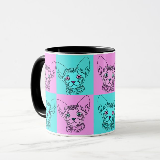 Caneca do gatinho de Sphynx do pop art (Frente Esquerda)