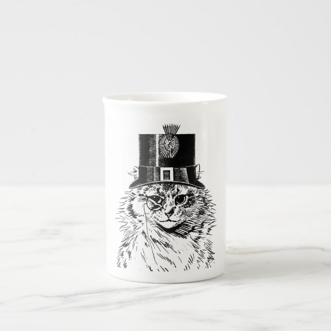 Caneca do gato de Steampunk, gatinho no chapéu (Frente)