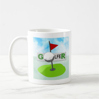Caneca do jogador de golfe do desenhista