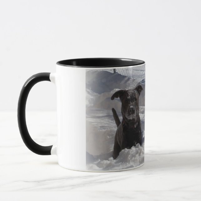 Caneca do Pit Bull Terrier de Nariz Azul na Neve (Esquerda)