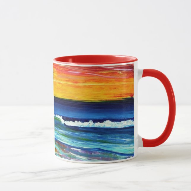 Caneca do pôr-do-sol da arte de Suzanne na praia (Direita)
