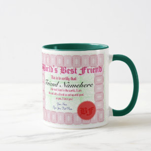 Caneca do prêmio do certificado do melhor amigo d