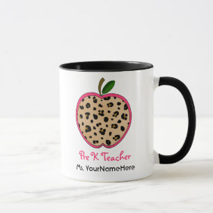 Caneca do professor pre K do impressão do leopard