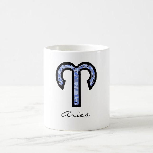 Caneca do símbolo do Aries (estilo 1_blue) (Centro)