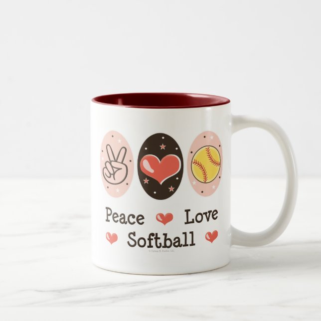 Caneca do softball do amor da paz (Direita)