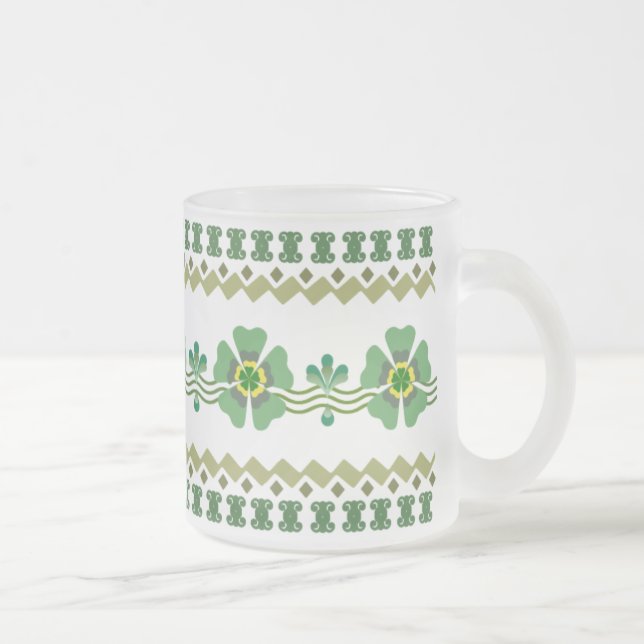 Caneca do vidro de fosco - flor verde retro (Direita)