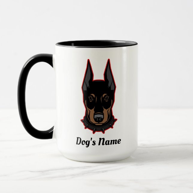 Caneca Doberman Pinscher Adicione Nome Gift Coffee Mug (Esquerda)