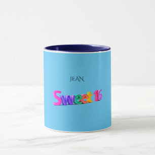 Caneca Doce 16 caneca/nome personalizado, azul claro/mari