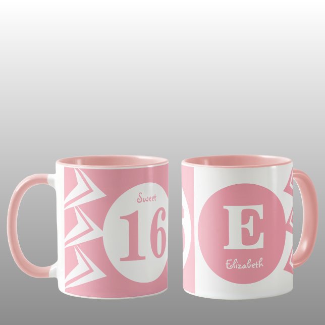Caneca Doce 16 monograma, cor-de-rosa e branco (Criador carregado)