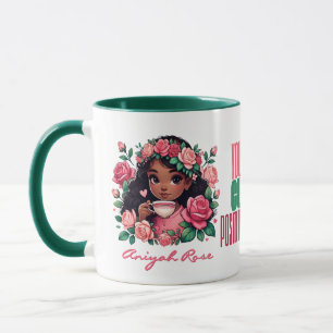 Caneca Doce Menina Afro-Americana Amante de Chá Floral