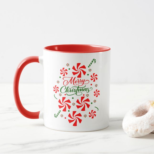 Caneca Doces de hortelã-pimenta de Natal (Com Donut)