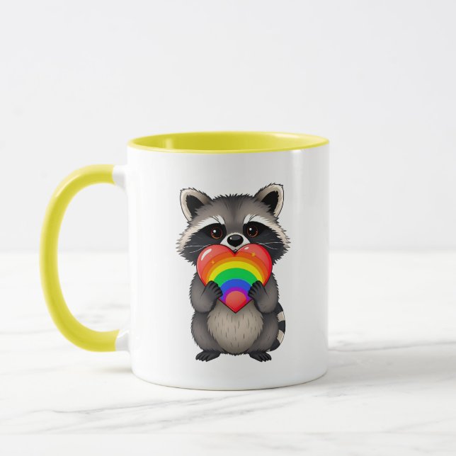 Caneca Doces Raccoon Personalizado com Arco-Íris (Esquerda)