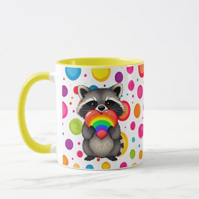 Caneca Doces Raccoon Personalizado com Arco-Íris (Esquerda)