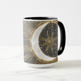 Caneca Dodles Dourados Elegantes Sun Moon Mandala Design