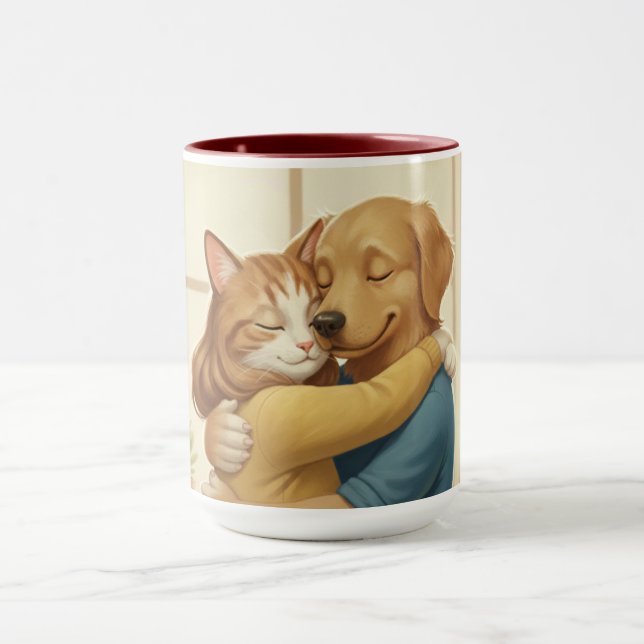 Caneca Dog and Cat Hug Wrap-Around Two-Tone Mug (Centro)