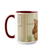Dog and Cat Hug Wrap-Around Two-Tone Mug