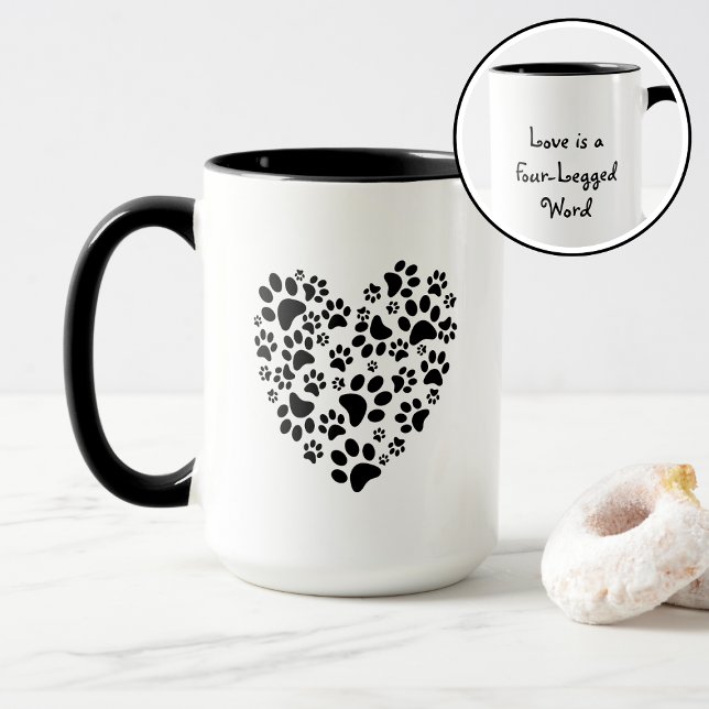 Caneca Dog Cat Paw Prints Heart Valentine's Day Love (Criador carregado)