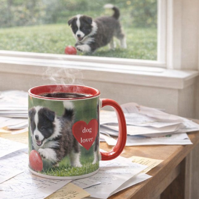 Caneca Dog Lover Border Collie  (Messy desk, loyal Border Collie pup this mug celebrates real dog‑lover mornings with heart and steam)