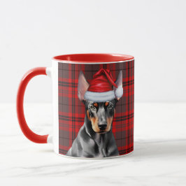 Caneca Dog Lover's Red Plaid Doberman Pinscher Holiday